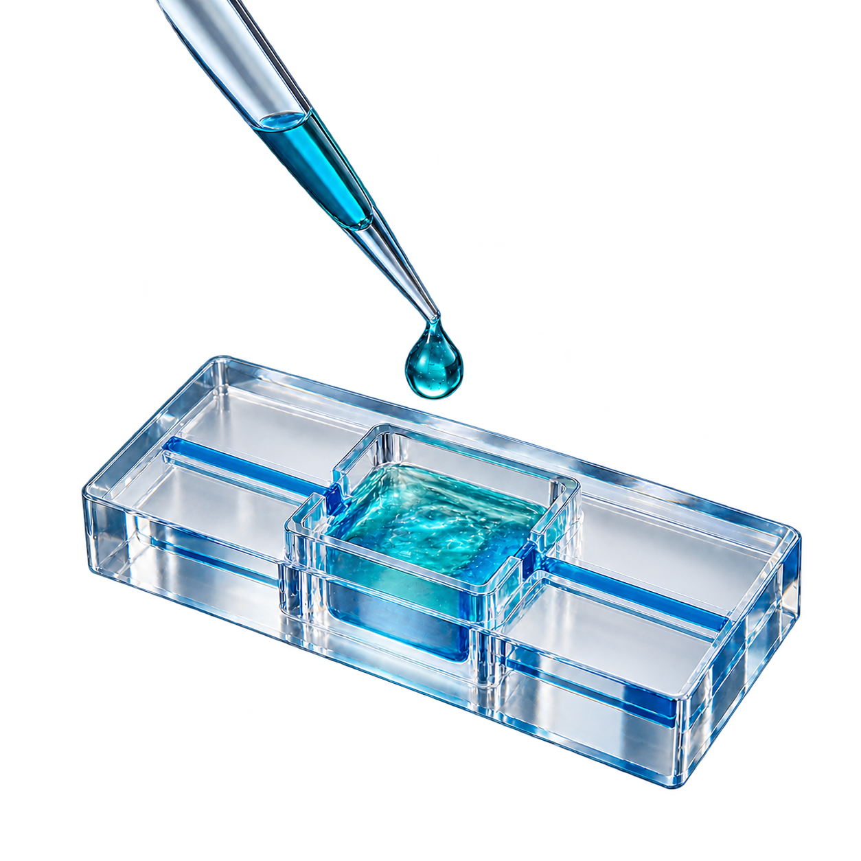 Mikroakışkan çipe uygulanan bileşiği temsil eden pipet ve çip görseli